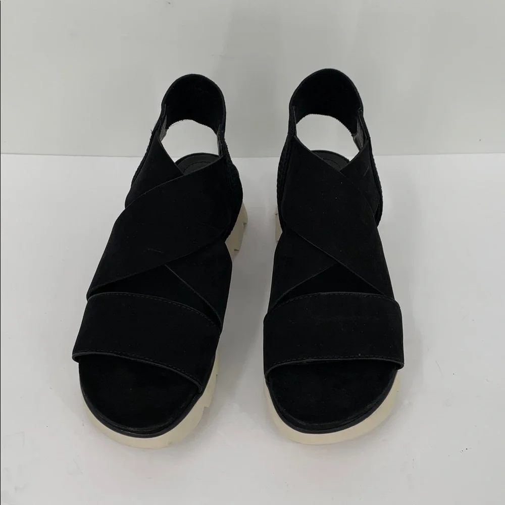 Eileen Fisher Chant platform wedge sandal black shoe leather strappy new 8.5
